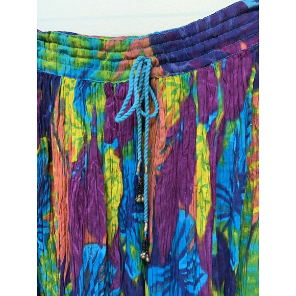 Vintage Cotton Bright Leaf Broomstick Prairie Maxi Skirt Boho Hippie Festival - Picture 3 of 5